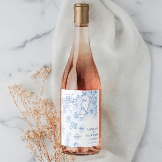 サウスポートブーズベイハーバーエレガントマップ結婚ネイビー ワインラベル