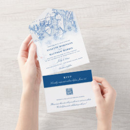 サウスポートブーズベイメインエレガントマップ結婚ネイビー オールインワン招待状
