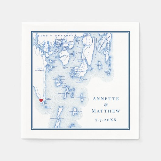 サウスポートブーズベイメインマップエレガントウェディング スタンダードカクテルナプキン (正面)