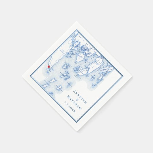 サウスポートブーズベイメインマップエレガントウェディング スタンダードカクテルナプキン (角)