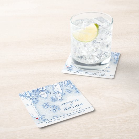 サウスポートブーズベイメイン結婚マップのカクテルアワー スクエアペーパーコースター (インサイチュ)