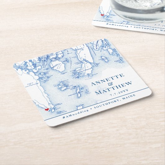 サウスポートブーズベイメイン結婚マップのカクテルアワー スクエアペーパーコースター (アングル)