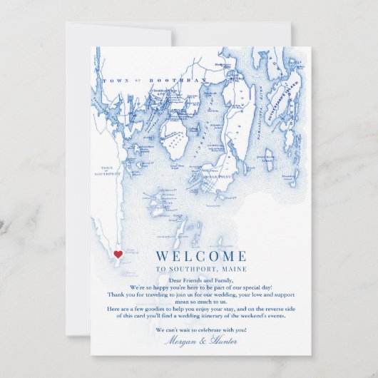 サウスポートメイン結婚マップのウェルカム旅程 サンキューカード (正面)