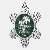 サウスマイアミビーチフロリダパームグリーンプレイド スノーフレークピューターオーナメント (右)