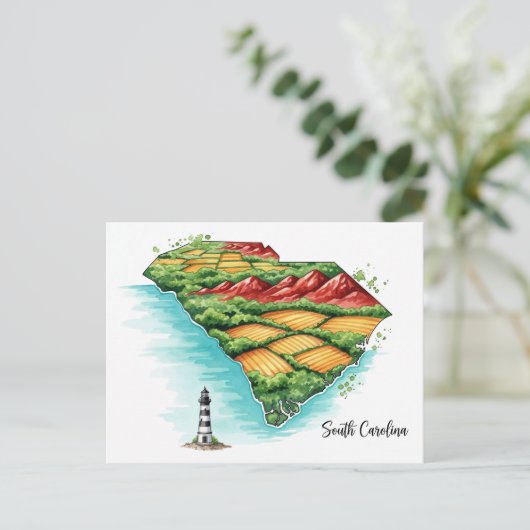 サウス鮮やかカロライナ地図アート シーズンポストカード (スタンド正面)