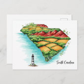 サウス鮮やかカロライナ地図アート シーズンポストカード (正面/裏面)