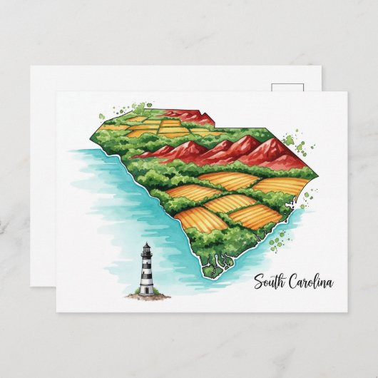 サウス鮮やかカロライナ地図アート シーズンポストカード (正面/裏面)
