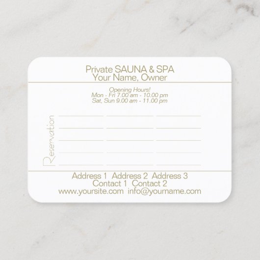 サウナ&スパ – 名刺 (裏面)