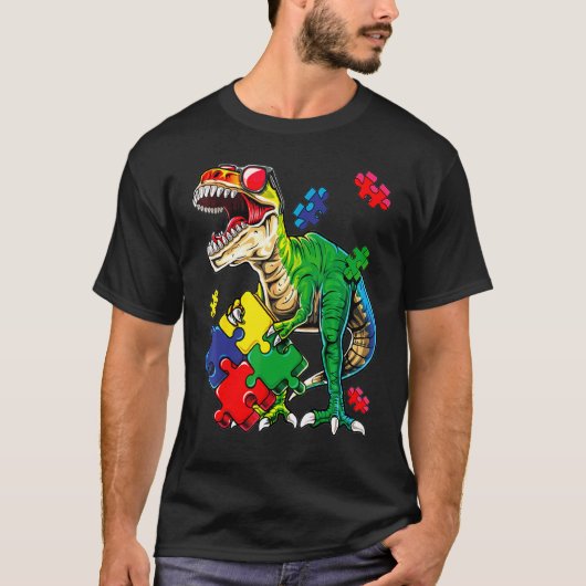 サウルス 恐竜 サウルス 自閉症啓発 Tシャツ (正面)