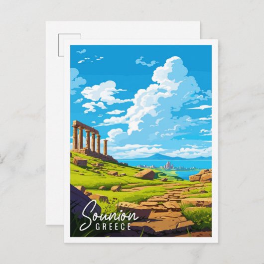 サウンオンギリシャのヴィンテージ旅行イラストレーション ポストカード (正面/裏面)