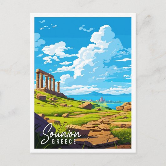 サウンオンギリシャのヴィンテージ旅行イラストレーション ポストカード (正面)