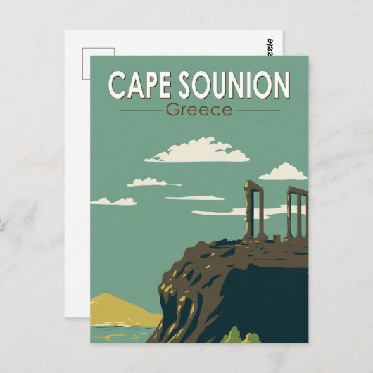 サウンオンケープギリシャ旅行アートヴィンテージ ポストカード (正面/裏面)