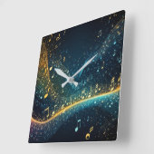 サウンドウェーブと音符デザインの壁時計 スクエア壁時計 (傾斜)