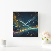 サウンドウェーブと音符デザインの壁時計 スクエア壁時計 (ホーム)