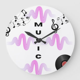 サウンドウェーブデザインのモダンな音楽ウォールクロック ラージ壁時計