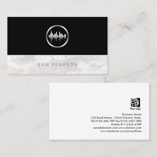 サウンドエンジはっきりしたニアシルバー音波アイコンエレガント 名刺 (正面/裏面)