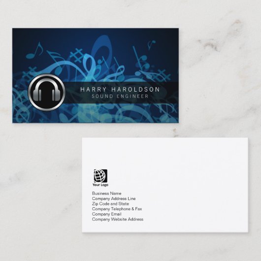 サウンドエンジはっきりしたニアヘッドフォンアイコン名刺 名刺 (正面/裏面)