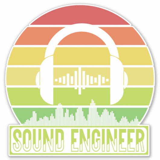 サウンドエンジニアのレトロなサンセットヘッドフォンレベル シール (正面)