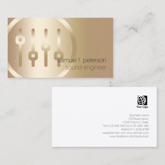 サウンドエンジニアエレガント金ゴールドボリュームスライダーのアイコン 名刺 (正面/裏面)