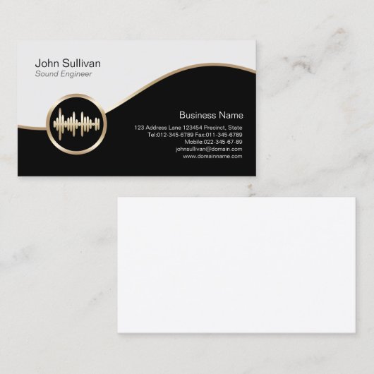 サウンドエンジニアビジネスカード金ゴールドSound Waveアイコン 名刺 (正面/裏面)