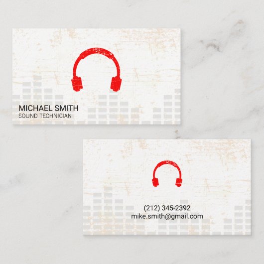 サウンドエンジニアヘッドフォンミキサーレベルグランジ 名刺 (正面/裏面)