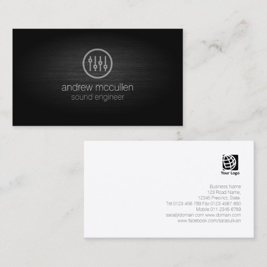 サウンドエンジニアボリュームスライダアイコンつや消しメタル 名刺 (正面/裏面)
