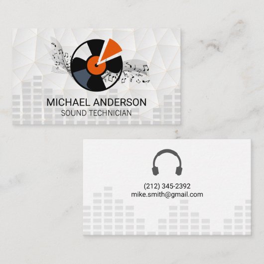 サウンドエンジニア | ヘッドフォンとビニール 名刺 (正面/裏面)
