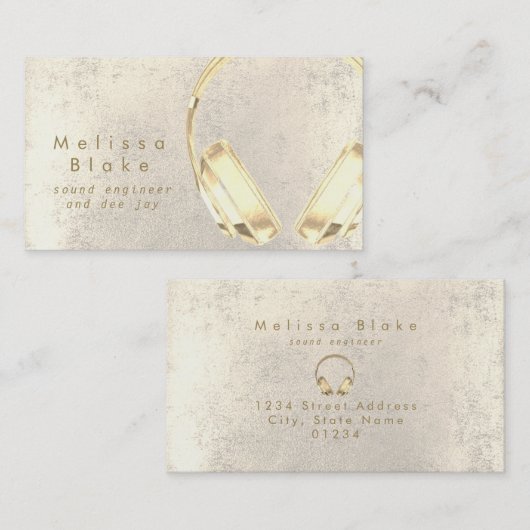 サウンドエンジニアdee jayフェイク金ゴールドヘッドフォン 名刺 (正面/裏面)