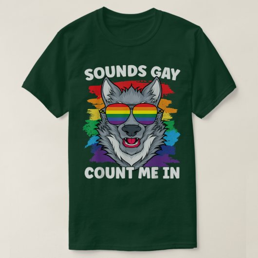 サウンドゲイプライドウルフレインボーフラッグLGBTコミュニティ Tシャツ (デザイン正面)