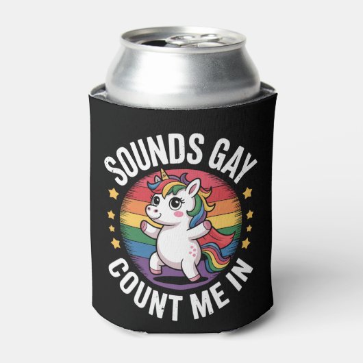 サウンドゲイユニコーンレインボーLGBTQプライドで私をカウント 缶クーラー (缶正面)
