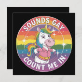サウンドゲイユニコーン虹LGBTQで私をカウント 招待状 (正面/裏面)