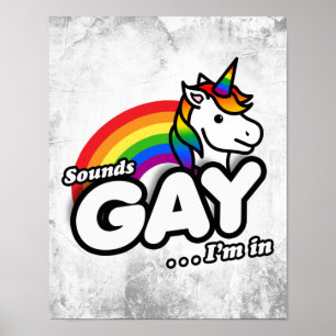 サウンドゲイ入り – Cute Unicorn Rainbow ポスター