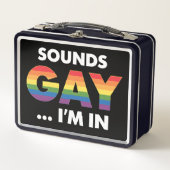 サウンドゲイ私はレインボーLGBTQプライド メタルランチボックス (正面)