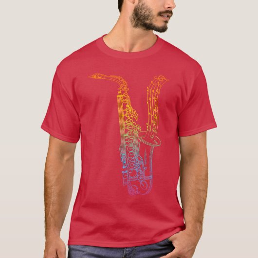 サオフォン+音符 サオフォン 音楽好き Tシャツ (正面)