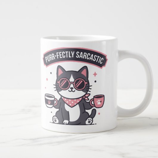 サカッとしたクールキャットのバンダナ コーヒー愛好家へのギフト ジャンボコーヒーマグカップ (右)