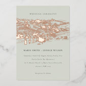 サガグリーンバラゴールドフォイルワイナリースケッチ結婚ズ 箔招待状 (正面)