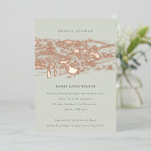 サガグリーンバラ金ゴールドワイナリースケッチブライダルシャワー 箔招待状 (立ち正面)