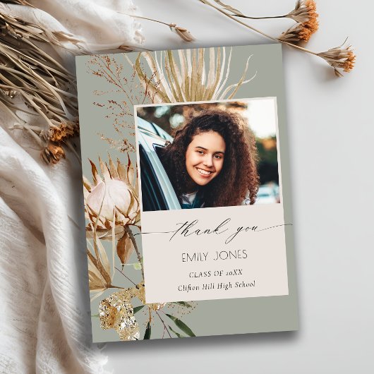 サガグリーンプロテアドライパームフローラ写真卒業 サンキューカード