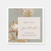 サガグリーンプロテアドライパームフローラ写真卒業 スタンダードカクテルナプキン (正面)