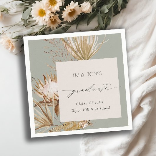 サガグリーンプロテアドライパームフローラ写真卒業 スタンダードカクテルナプキン