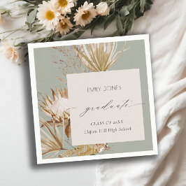 サガグリーンプロテアドライパームフローラ写真卒業 スタンダードカクテルナプキン