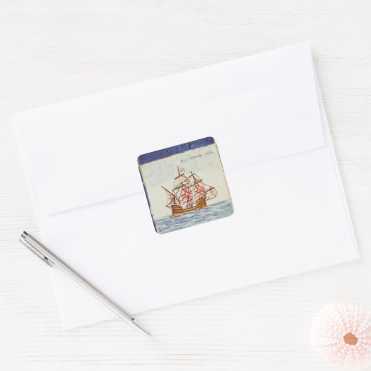 サガレスの船を描いたアズレジョスの瓦 スクエアシール (封筒)