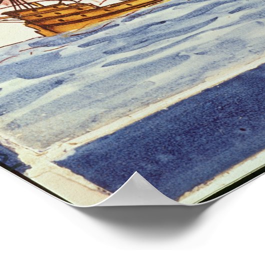 サガレスの船を描いたアズレジョスの瓦 ポスター (角)