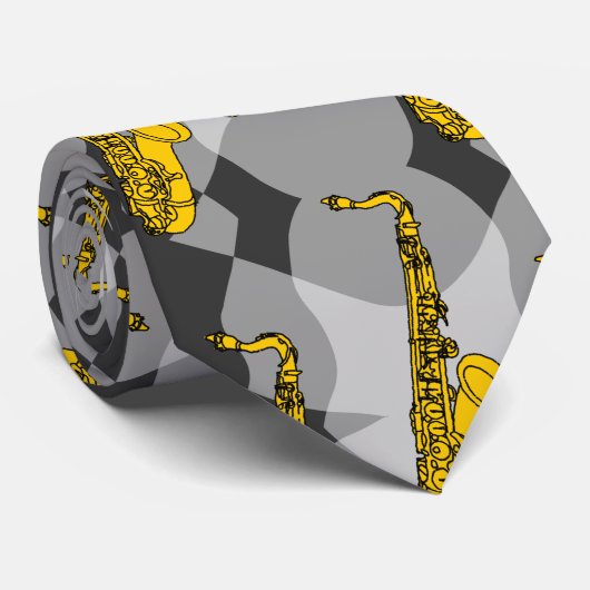 サキソフォン灰色パターン ネクタイ (ロール)