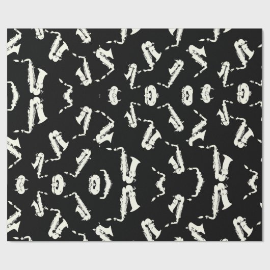 サキソフォン白黒パターン ラッピングペーパー (フラット)