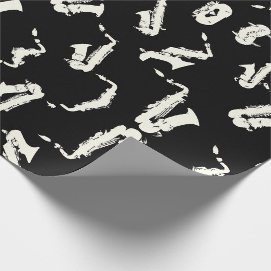 サキソフォン白黒パターン ラッピングペーパー (角)