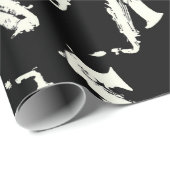 サキソフォン白黒パターン ラッピングペーパー (ロールコーナー)