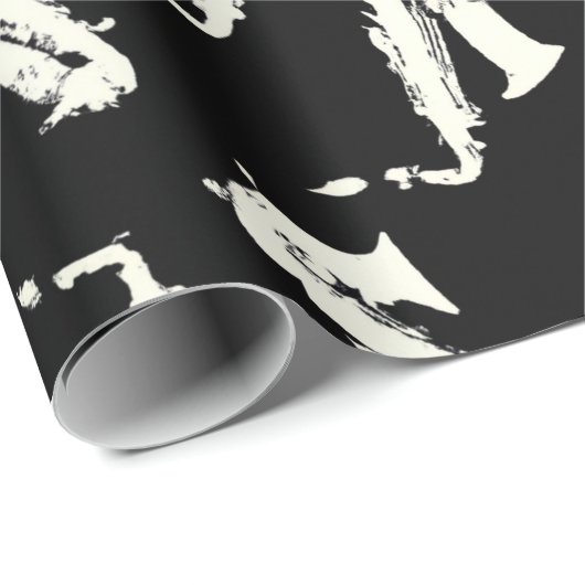 サキソフォン白黒パターン ラッピングペーパー (ロールコーナー)