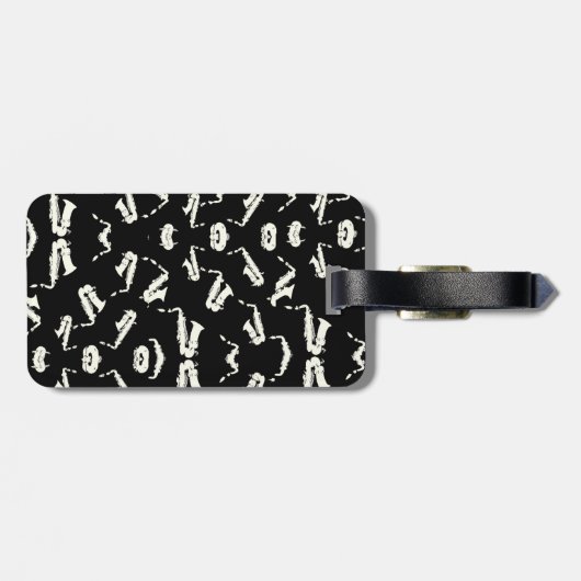 サキソフォーンジャズブラック&ホワイト柄 ラゲッジタグ (裏面横)