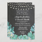 サキュクレ結婚ンツチョーク素朴ライトティール（緑がかった色）招待状 招待状 (正面/裏面)